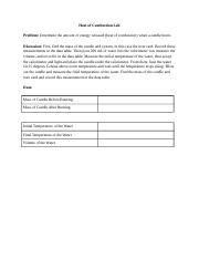Heat of Combustion Lab Report