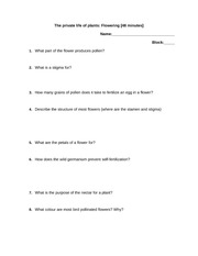 The private life of plants flowering worksheet