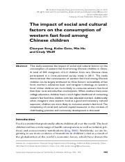The impact of social and cultural factors on the consumption of western fast food among Chinese chil