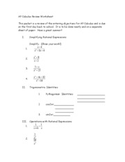 AP Calculus Summer Review Worksheet