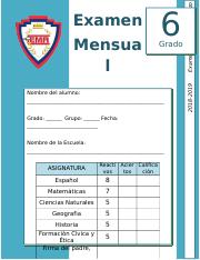 Marzo - 6to Grado - Examen Mensual (2018-2019).docx