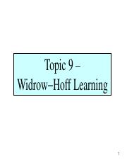 Topic 9 - Widrow-Hoff Learning