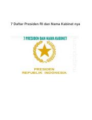 7 nama presiden dan nama kabinet