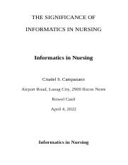 THE SIGNIFICANCE OF INFORMATICS IN NURSING.docx