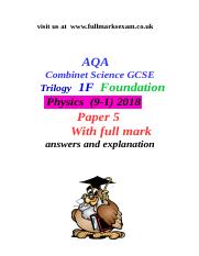 AQA Combinet science Foundation paper 5 answers.odt