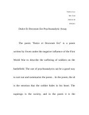 Dulce Et Decorum Est Psychoanalytic Assay.docx