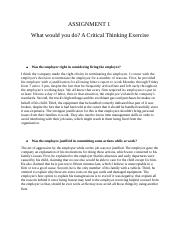 VENTURA_ACE_ASSIGNMENT 1 What would you do A Critical Thinking Exercise.docx