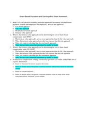 Share-Based Payments and Earnings Per Share Homework