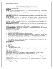 HEALTH EDUCATION  (Hygiene and Safety Notes).doc