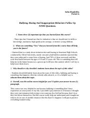 Bullying, Hazing And Innappropiate Behaviors Follow Up NFHS Questions..docx