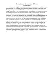 Student generated Federalism and the Separation of Powers Mini-Essay
