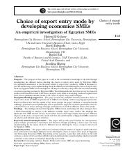 Bai 7-2013-Choice of export entry mode by developing economies SMEs An empirical investigation of Eg