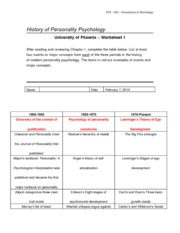 Week 1 Worksheet 1 History of Personality Psychology