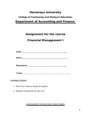 Fainancial Management  I Assignment 
