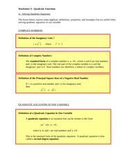 Worksheet 3, Quadratic functions