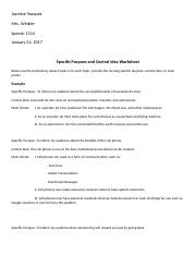 Specific Purpose and Central Idea Worksheet