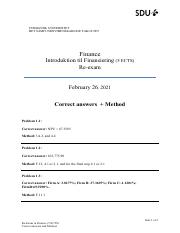 Finance - A2020 - FACIT+METODE - Re-eksamen Intro til Fin (5 ECTS). - februar 2021.pdf