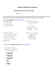 Quadratic Equations Assignment.docx