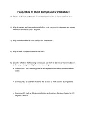 Properties of Ionic Compounds Worksheet