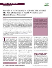 Position Paper - The Role of Nutrition in Health Promotion and Chronic Disease Prevention