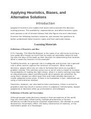 INTELLIPATH Applying Heuristics, Biases, and Alternative Solutions.docx