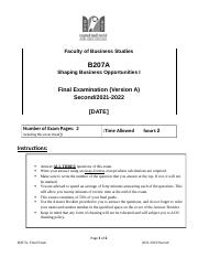 B207A Final Exam QUESTIONS Second  2021-2022 Version A.docx