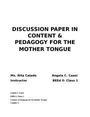 Discussion Paper in Content and Pedogy for the Mother Tongue.docx