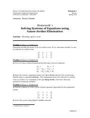 ee020 hw 1 - Solving Systems of Equations using Gauss-Jordan Elimination