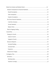 Business Plan Part II Table of Contents Page 2