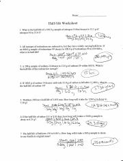 Half life and Decay Worksheet Answers
