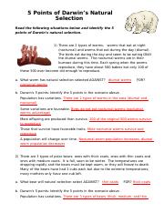 5 Points of Natural Selection - Answer Key - 5 Points of Darwins Natural Selection Read the ...