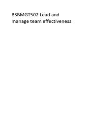 Lead and manage team effectiveness short answers MGT502 TASKS SOLUTIONS.pdf