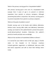 What is the primary nursing goal for a hospitalized toddler.docx