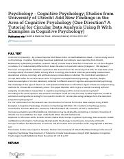 Psychology - Cognitive Psychology; Studies from University of Utrecht Add New Findings in the Area o