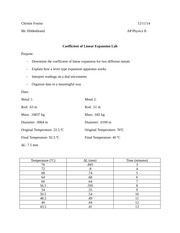 Coefficient of Linear Expansion lab report