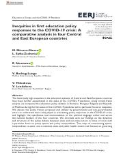 Inequities in First Education Policy Responses to the Covid-19 Crisis - A Comparative Analysis in Fo