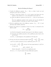 Exam 1 Reivew Problem Set Spring 2010 on Mathematical and Computational Methods for the Life Science