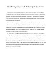 Critical Thinking Assignment 17 - The Emancipation Proclamation (2).docx