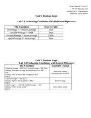 PT1420 Lab 5.1-5.5 Decisions and Boolean Logic