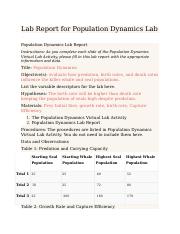 lab report for population dynamics lab
