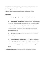 MAJOR INFORMATIVE Speech SAMPLE Sentence Outline with transitions  22.docx