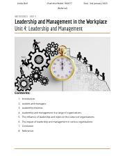 Unit 4 - Leadership and Management in the Workplace Assignment 1 (1).docx