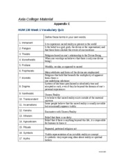 HUM 130 Week 1 Vocabulary Quiz Appendix C