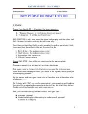 Why people do what they do - 2016 Class Notes - LEADERSHIP
