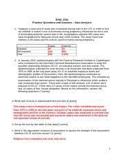 EPID J700 - Data Analysis Practice Questions and Answers