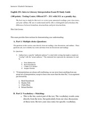 English 251 Exam 2 Study Guide Winter 2013