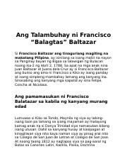 Ang Talambuhay Ni Francisco Balagtas Baltazar Buod