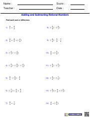 Fractions-Adding and Subtracting Rational Numbers Worksheets.pdf