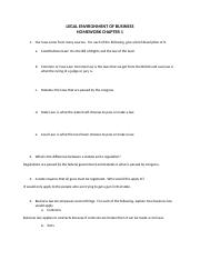 LEGAL ENVIRONMENT OF BUSINESS Chapter 1 Homework.docx
