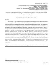 Impact of Organizational Culture on Project Success and the moderating role of Top Management Suppor